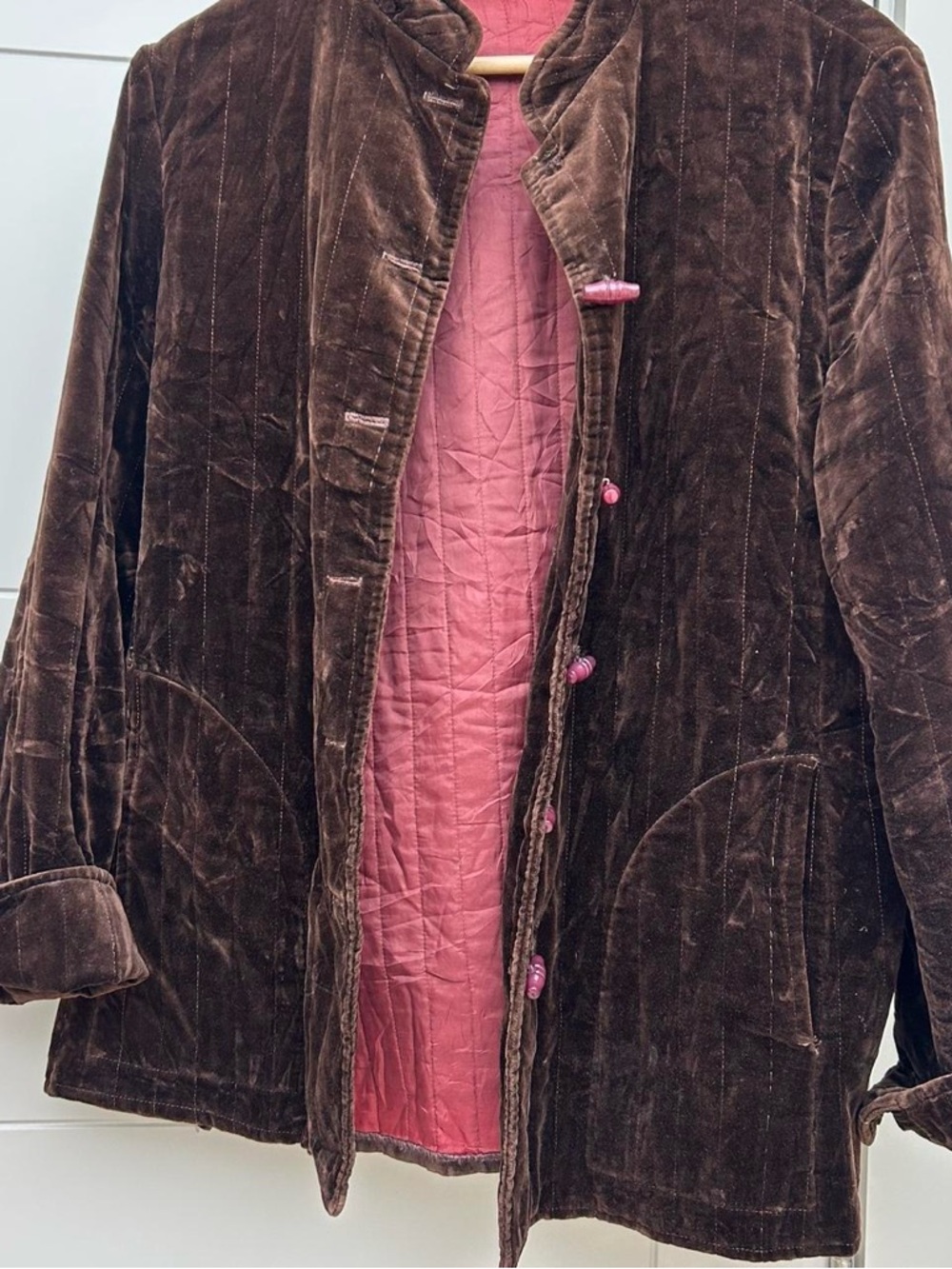 Vintage Brown frog clasp tang Jacket with Pink Lining